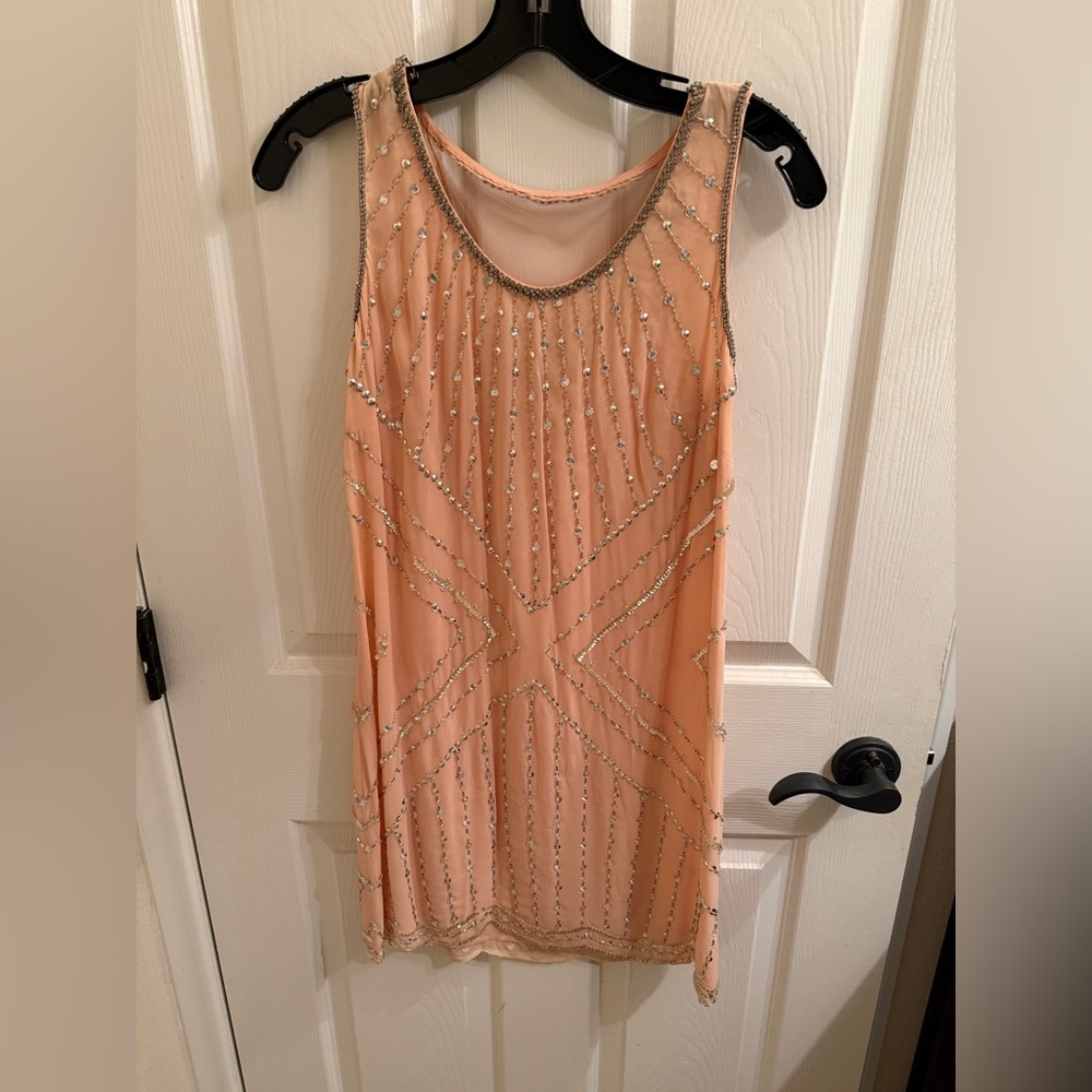 Chic Peach Embellished Mini Dress